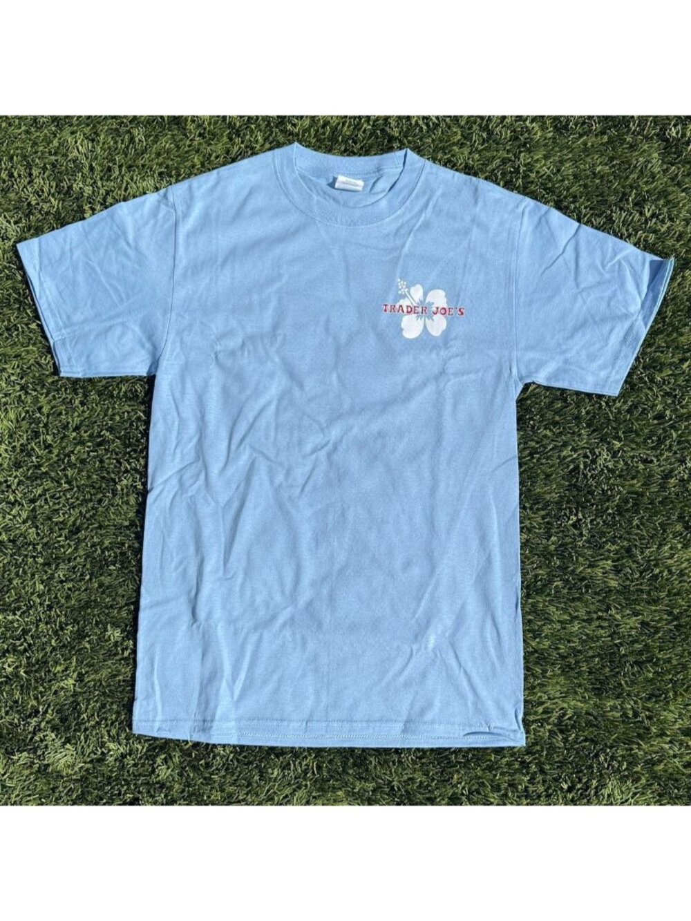 Trader Joe's Hibiscus Tee Shirt Light Blue Size L Unisex